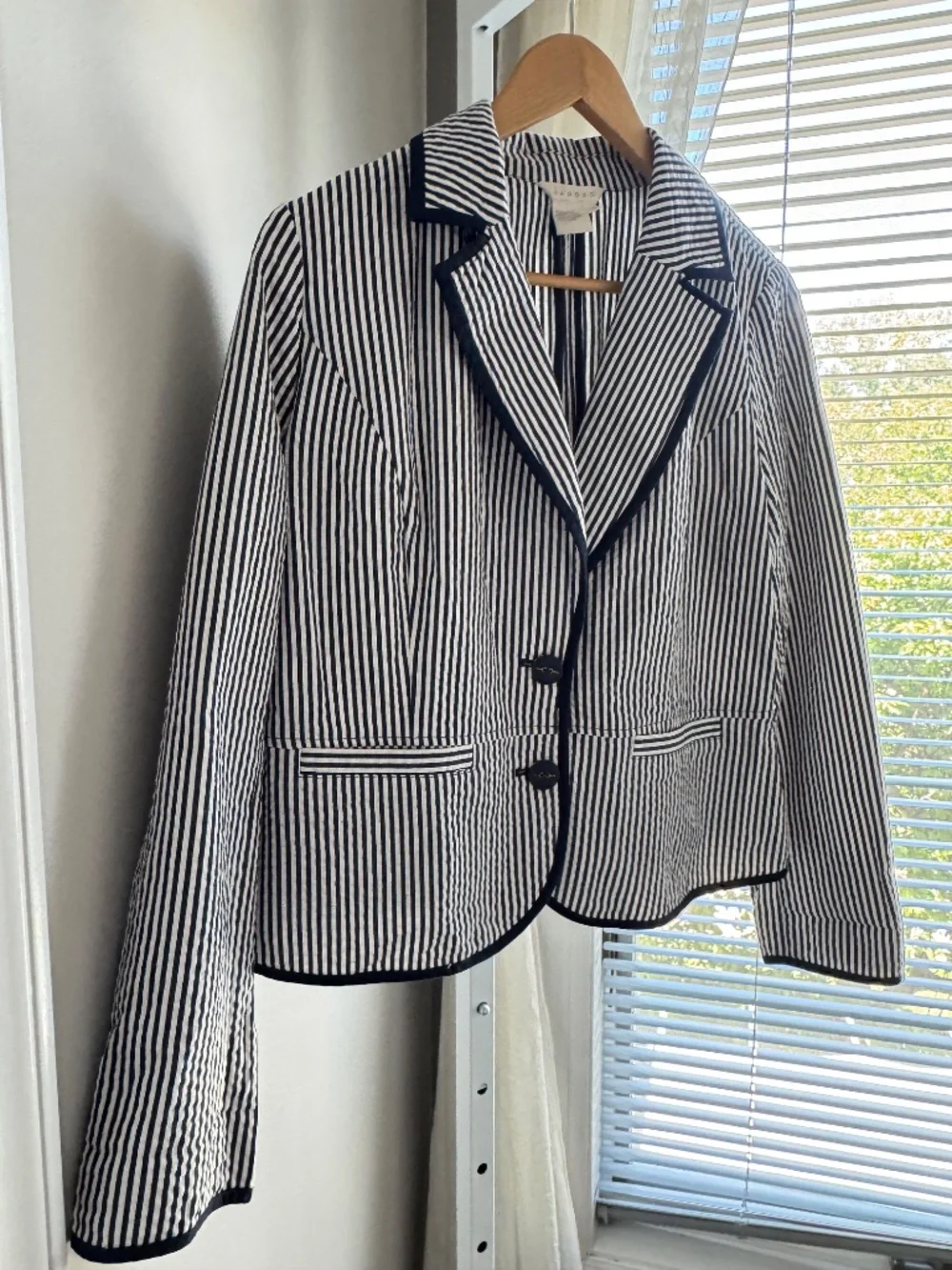 Sandro Cotton Blazer Blue White Stripe Nautical Styling Seersucker Jacket Large